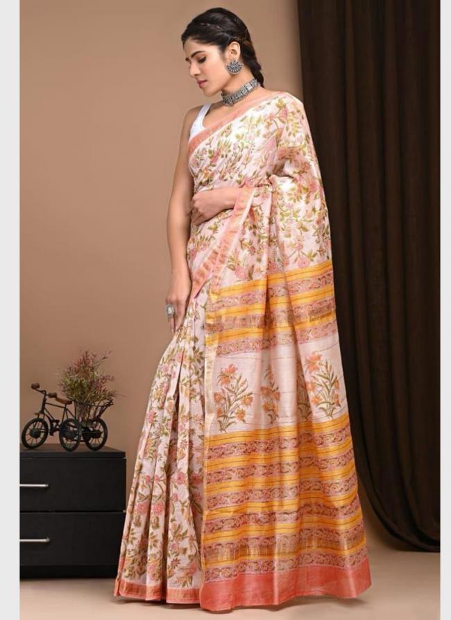 Chanderi Silk Multi Colour Festival Wear Printed Saree